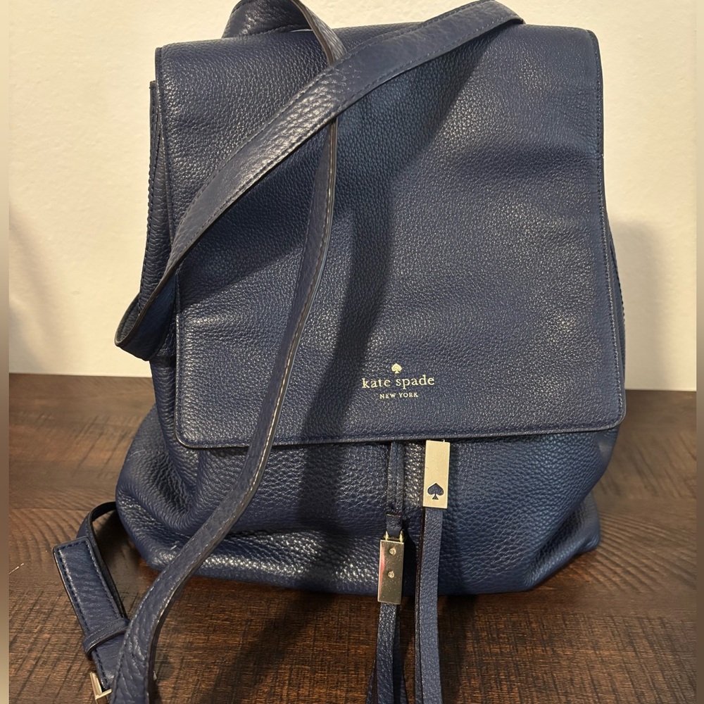 Kate ♠️ Spade Wilder Grey St in Navy Pebbled Leather Backpack